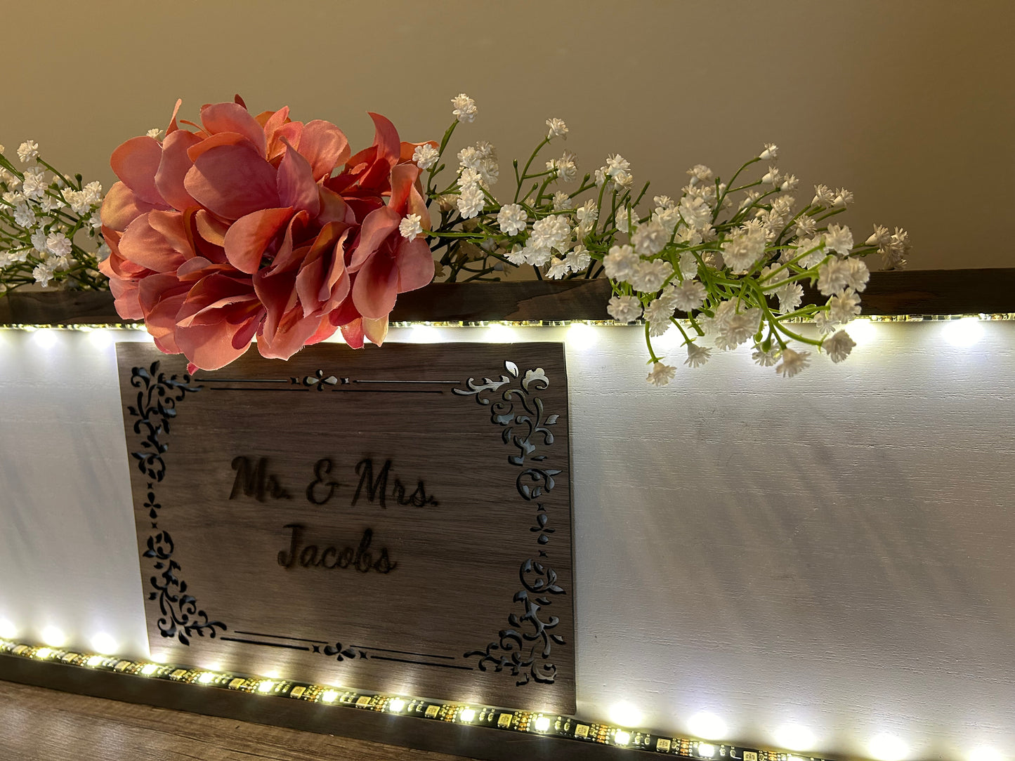 Personalized Mr. & Mrs. LED Wedding Sign in Pink