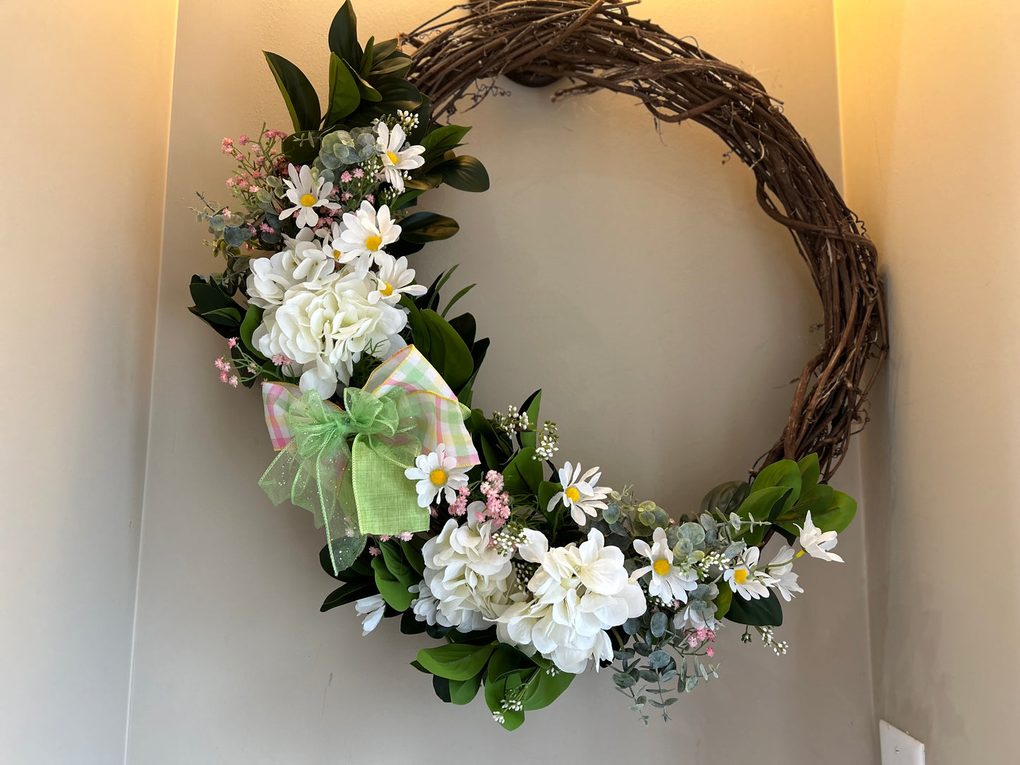 Spring Hydrangea & Daisies Grapevine Wreath