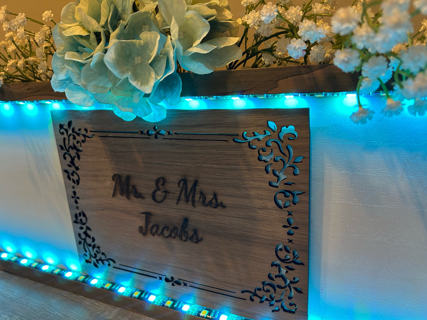 Personalized Mr. & Mrs. LED Wedding Sign in Blue