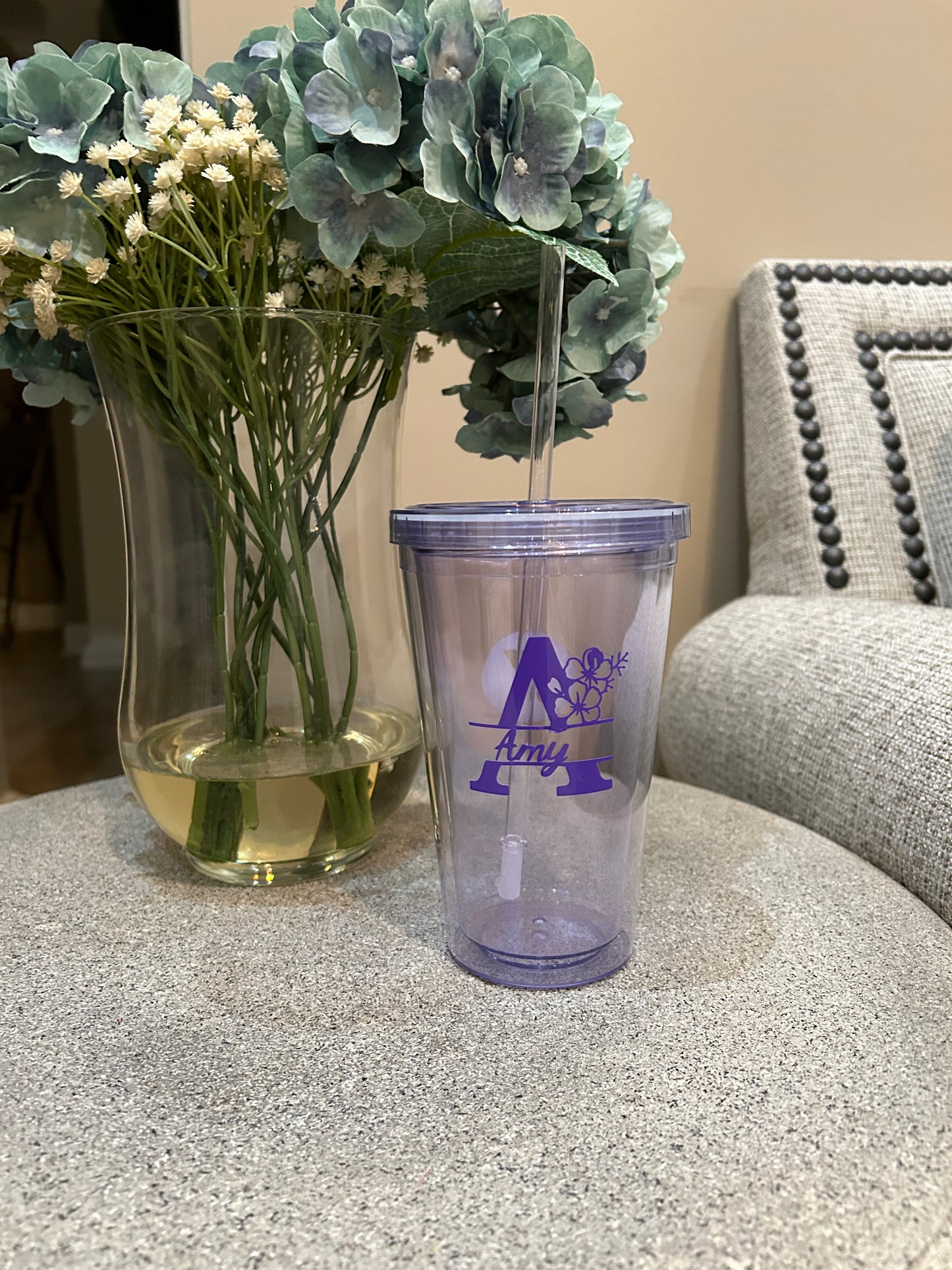 Personalized Floral Split Letter Tumbler