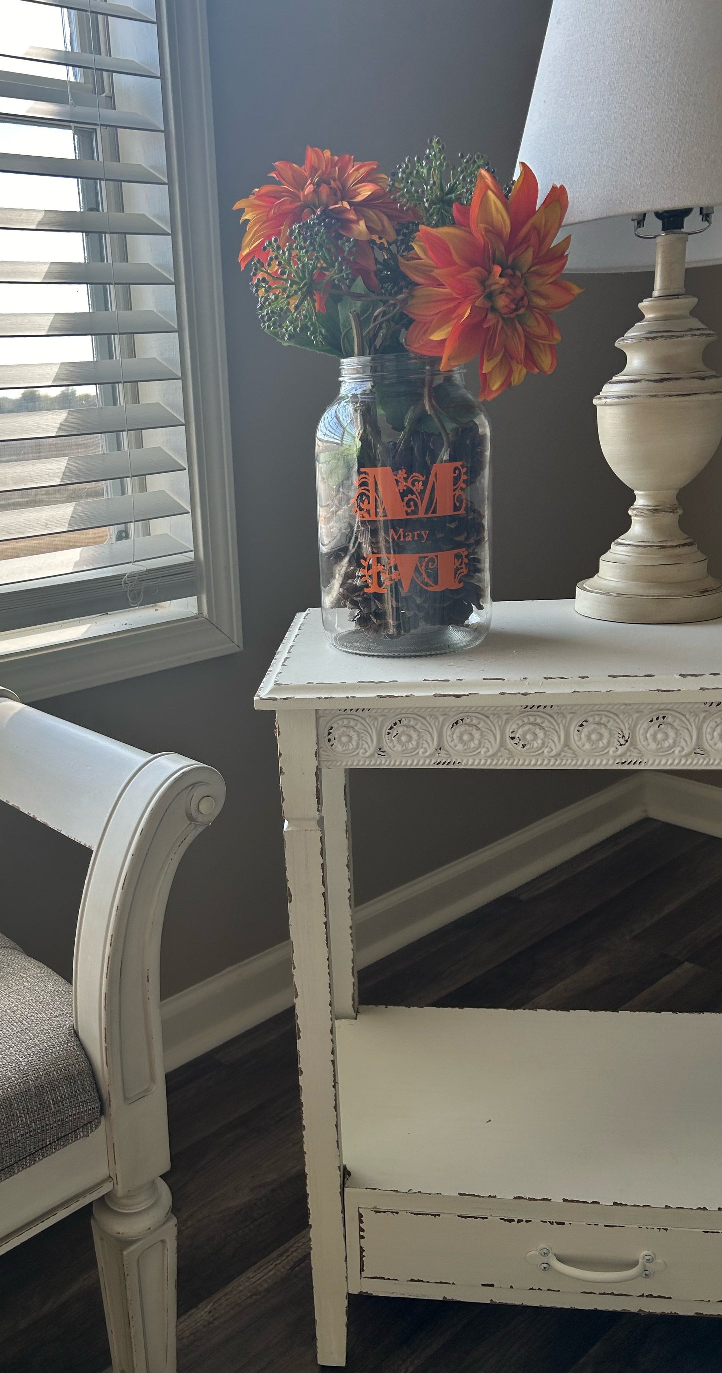 Personalized Monogram Initial Autumn Floral Arrangement in Orange