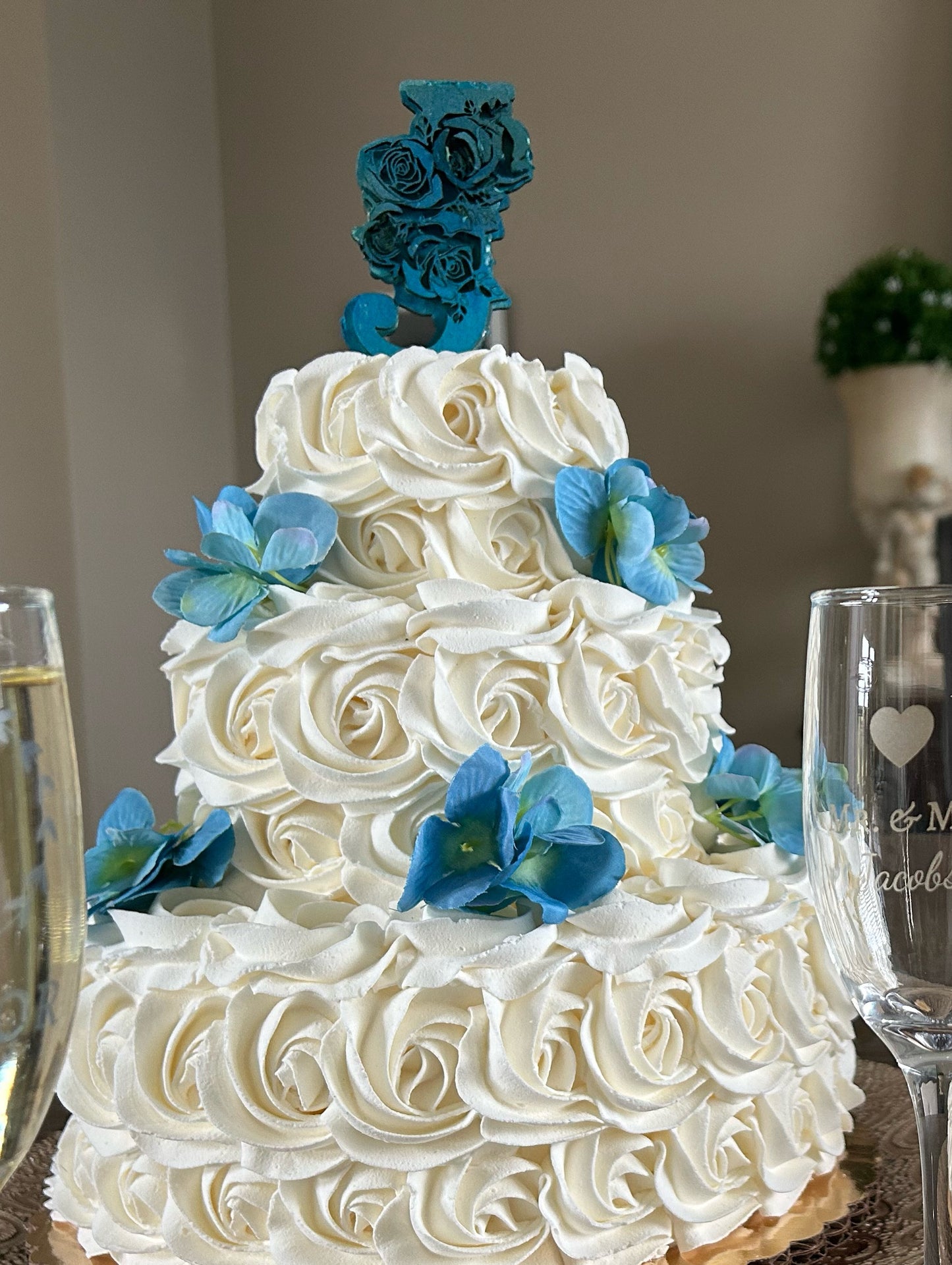 Floral Initial Cake Topper in Blue