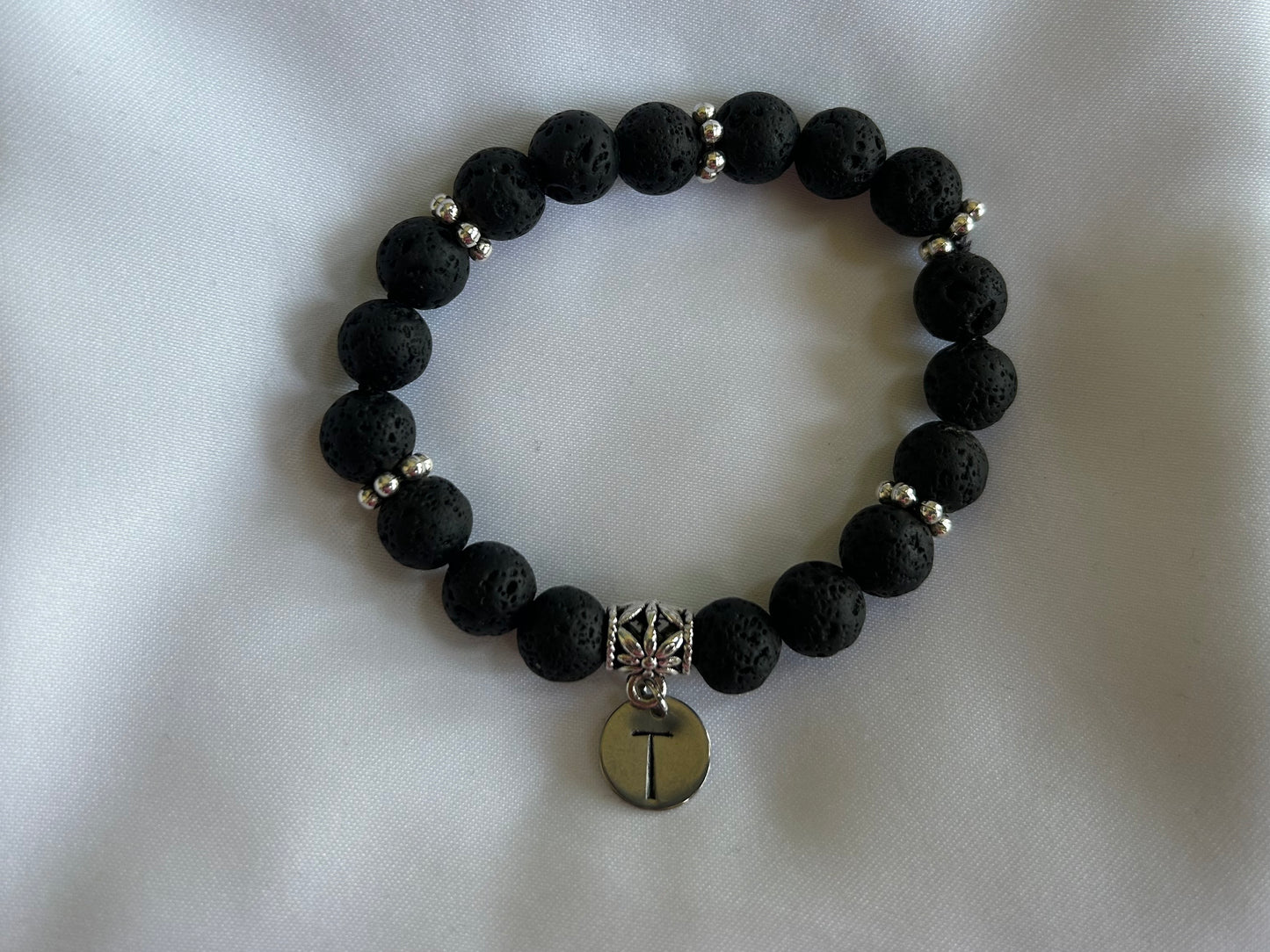 Monogram Initial Lava Stone Bracelet