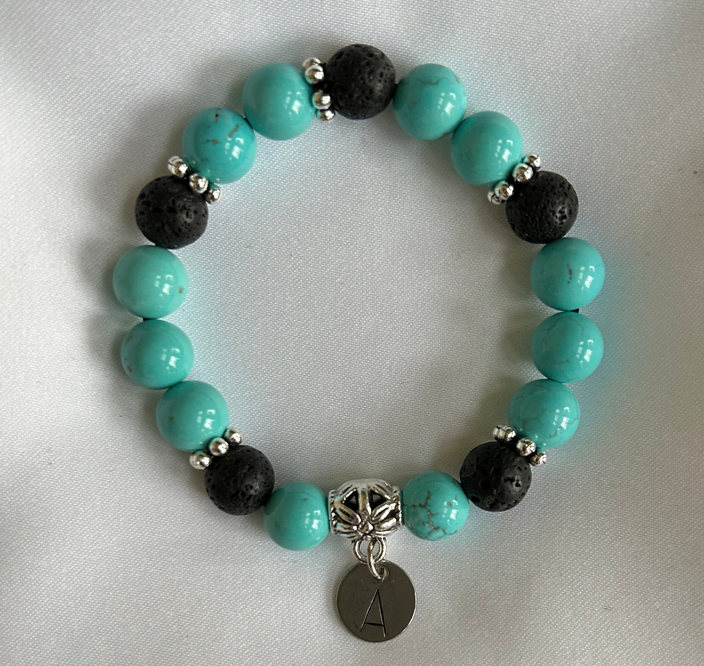Monogram Initial Turquoise and Lava Stone Bracelet