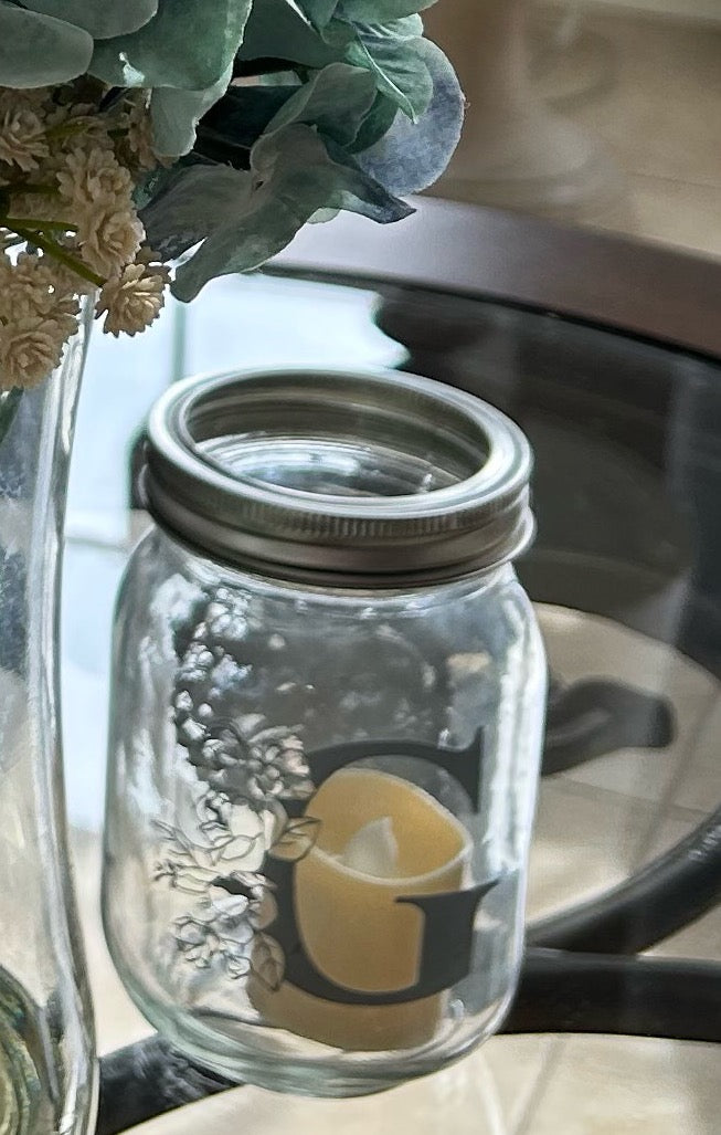 Monogram Floral Initial Mason Jar Candle in Silver