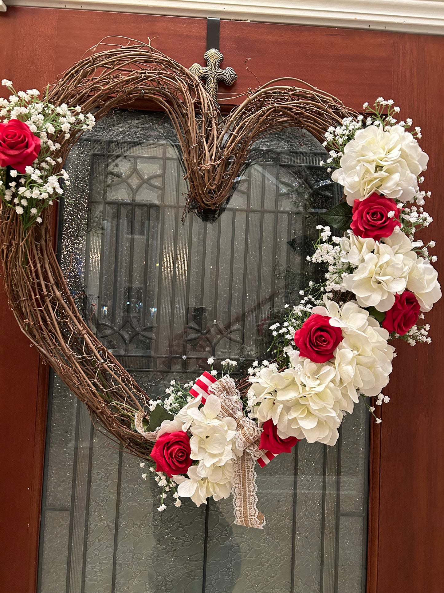 Heart of Love Hydrangea & Red Roses Grapevine Wreath
