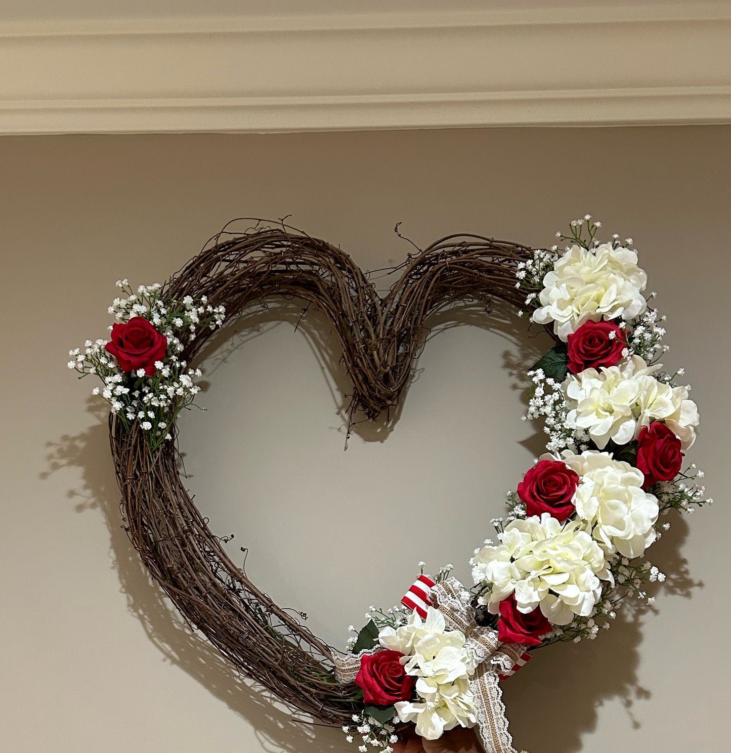 Heart of Love Hydrangea & Red Roses Grapevine Wreath