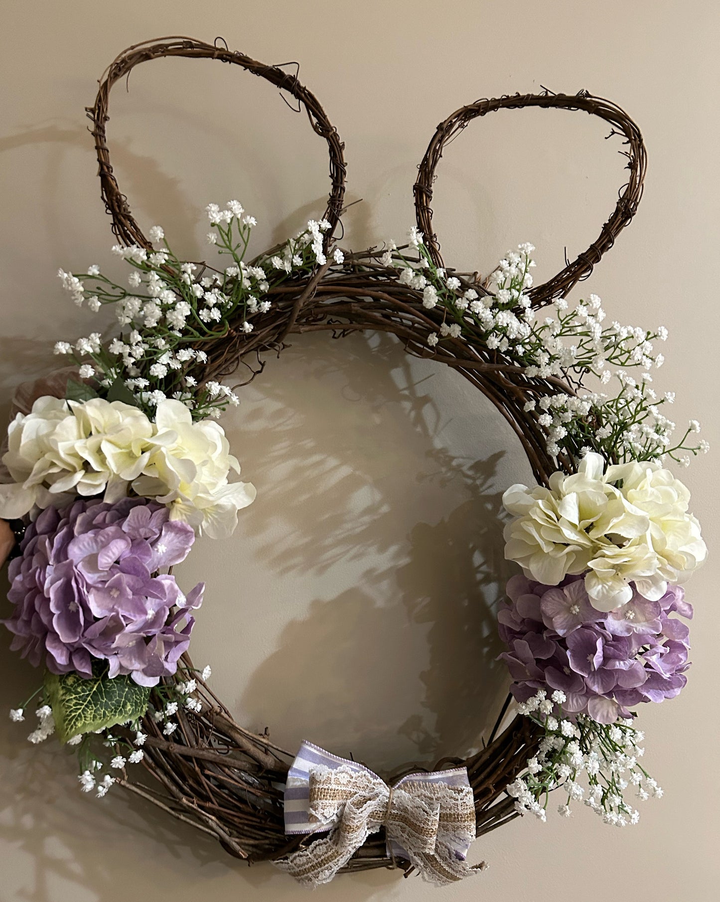 Spring Bunny Wreath in Lavender & White