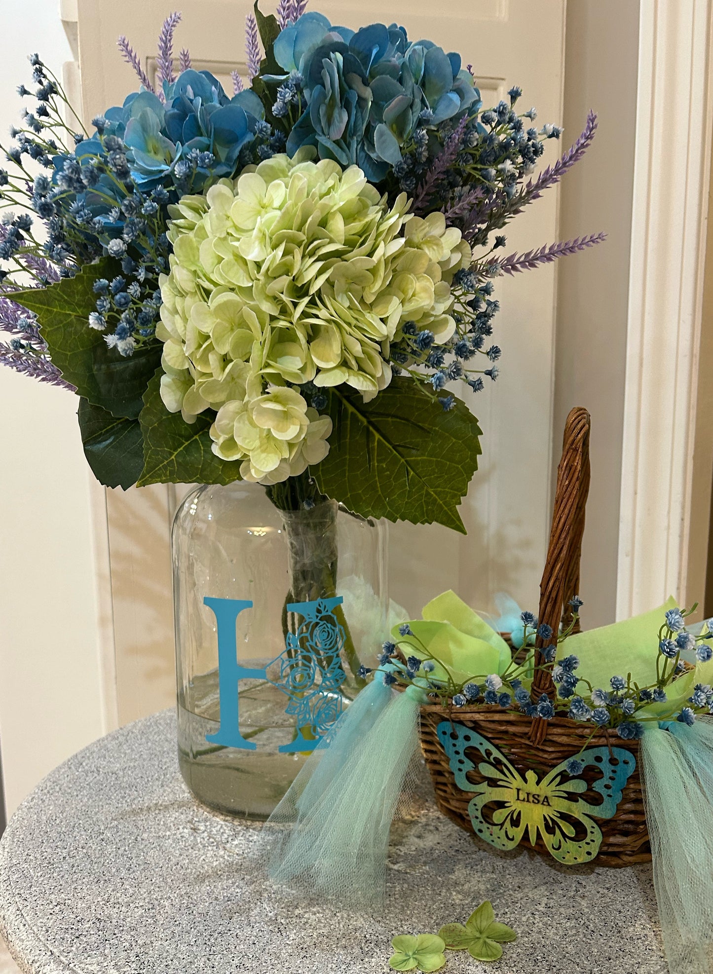 Personalized Spring Grapevine Easter Basket in Blue & Green
