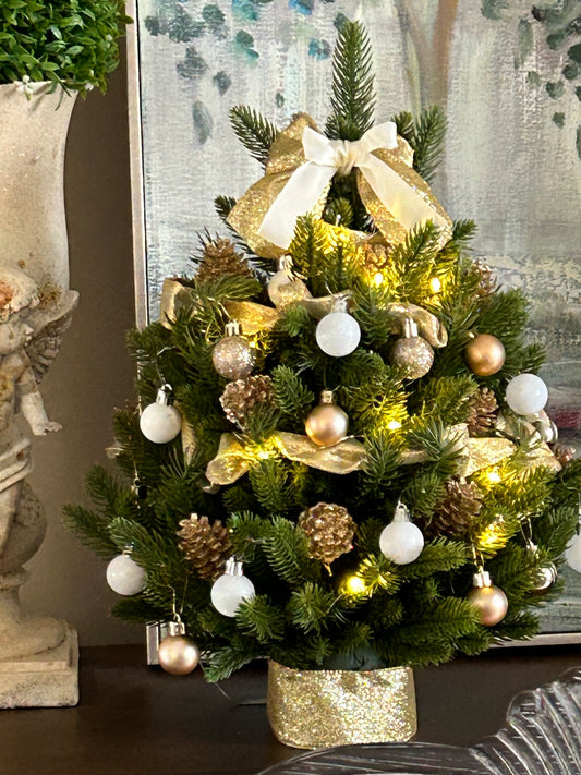 Table Top Christmas Tree in Gold & White