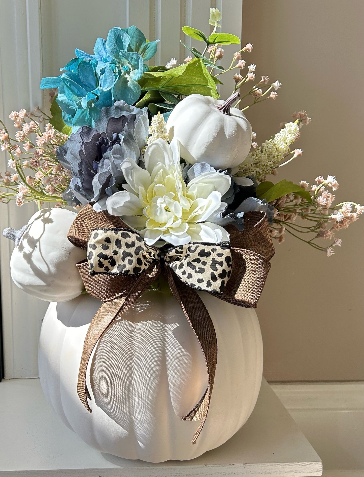 Wild Pumpkin Floral Arrangement in Blue & White