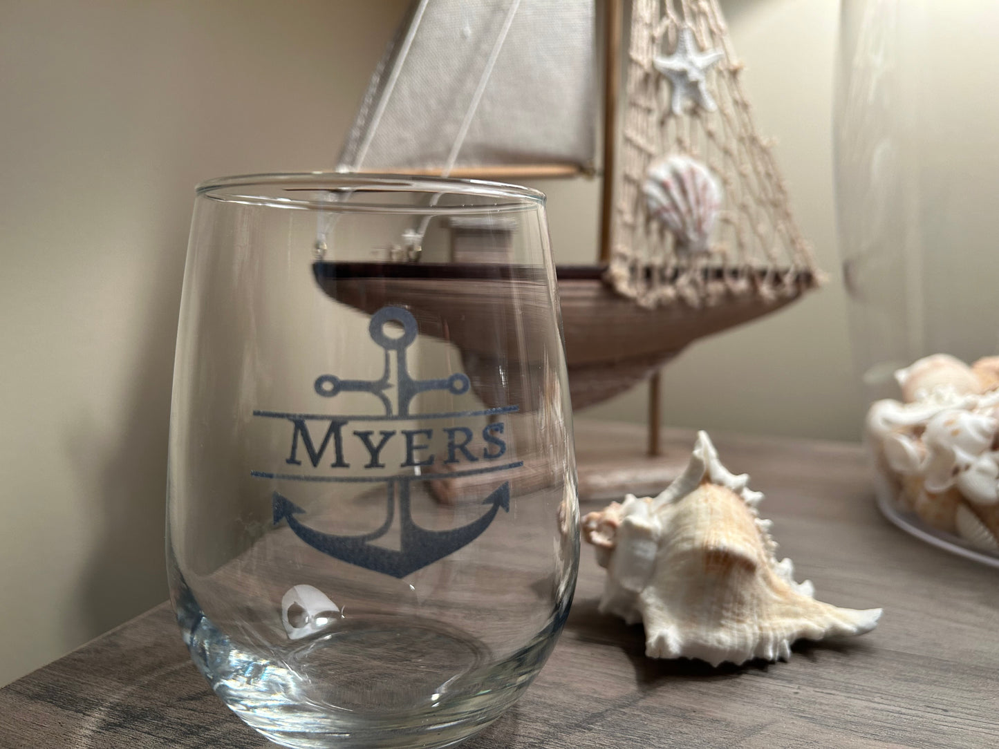 Personalized Anchor Stemless Wine Glass