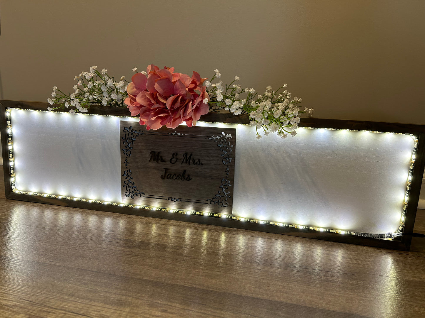 Personalized Mr. & Mrs. LED Wedding Sign in Pink
