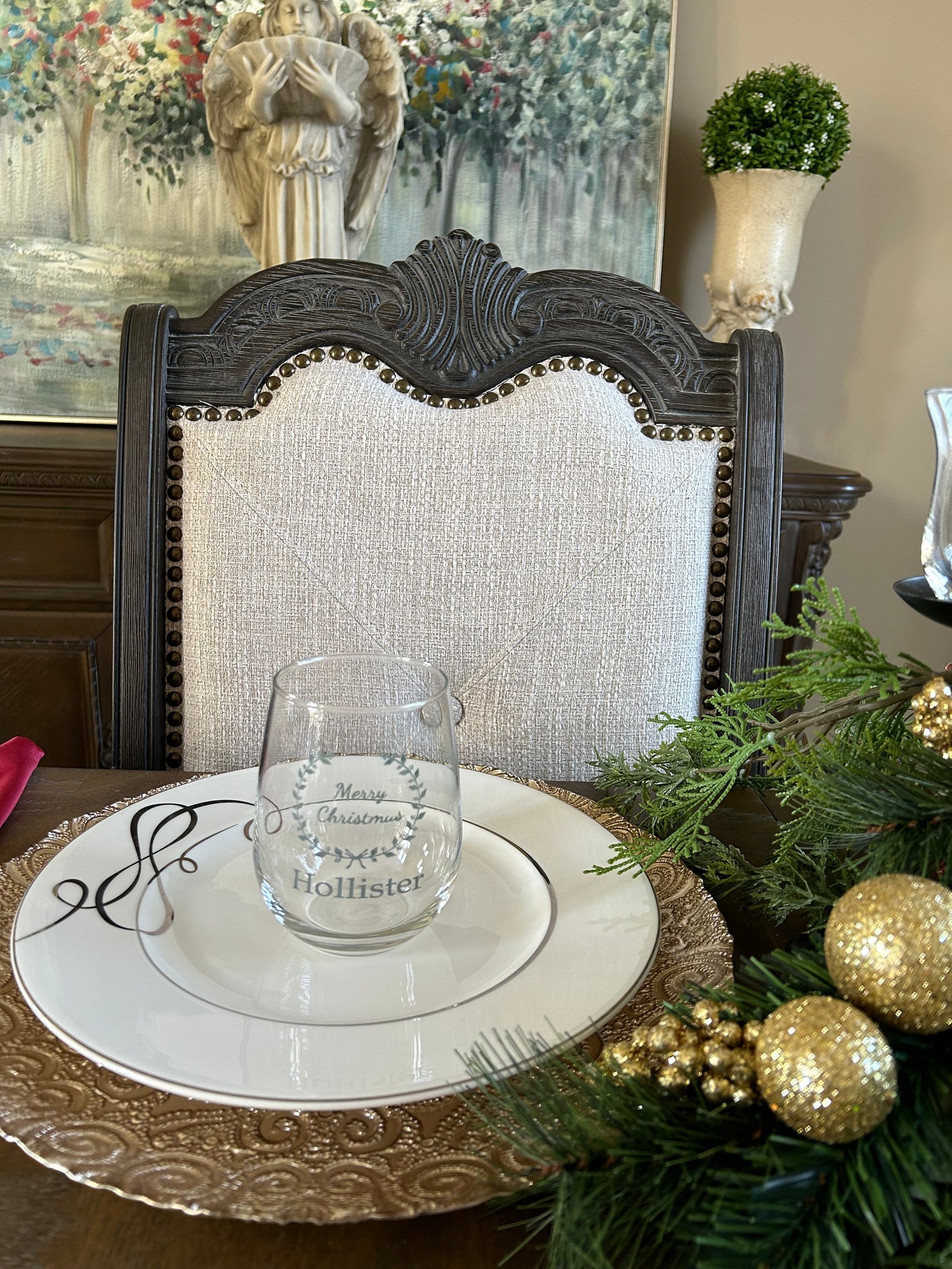 Personalized Christmas Holly Scroll Champagne Glass Set