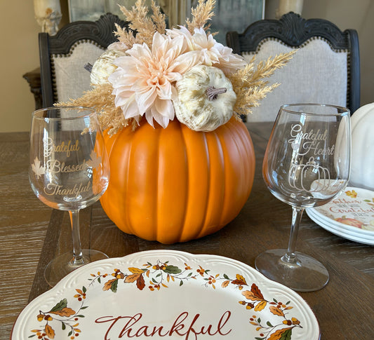 Pumpkin Floral Arrangement in Ivory & Peach