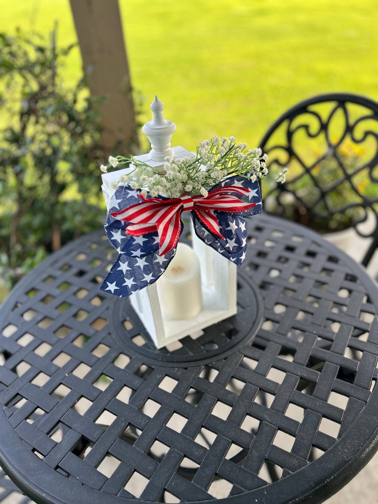 Patriotic Ribbon & Baby’s Breath Lantern