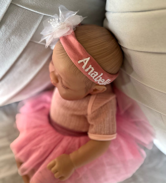Personalized Embroidered Organza Blooms Baby Headband