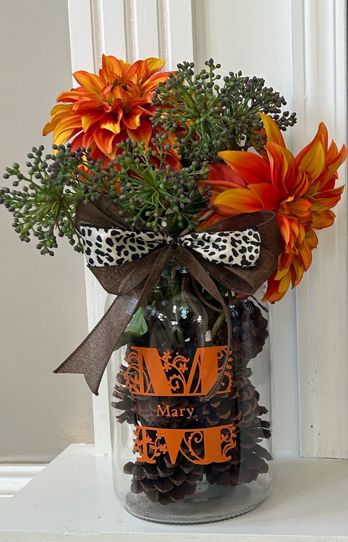 Personalized Monogram Initial Autumn Floral Arrangement in Orange