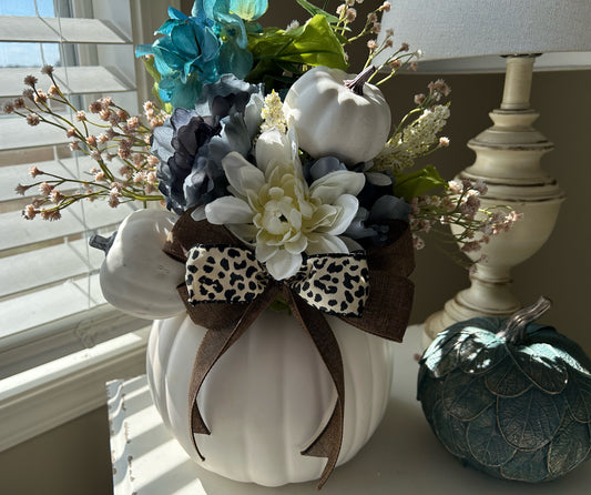 Wild Pumpkin Floral Arrangement in Blue & White