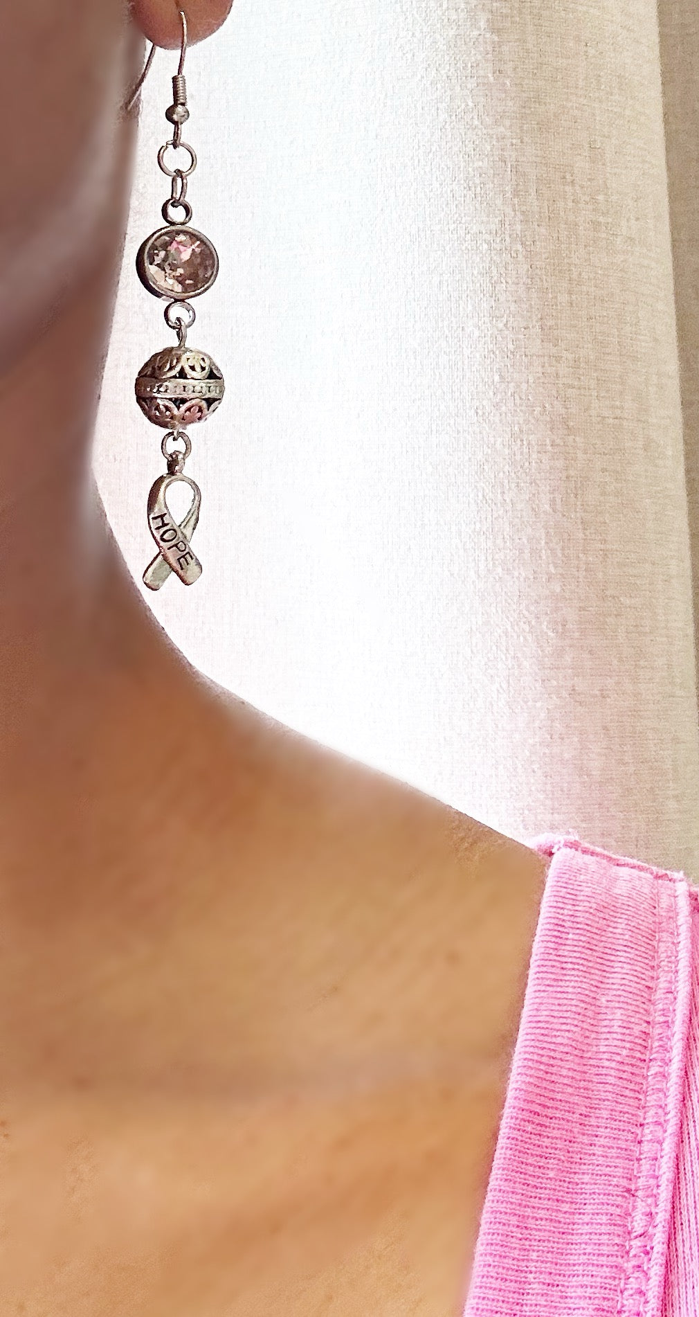 Breast Cancer Awareness Hope Ribbon Earrings