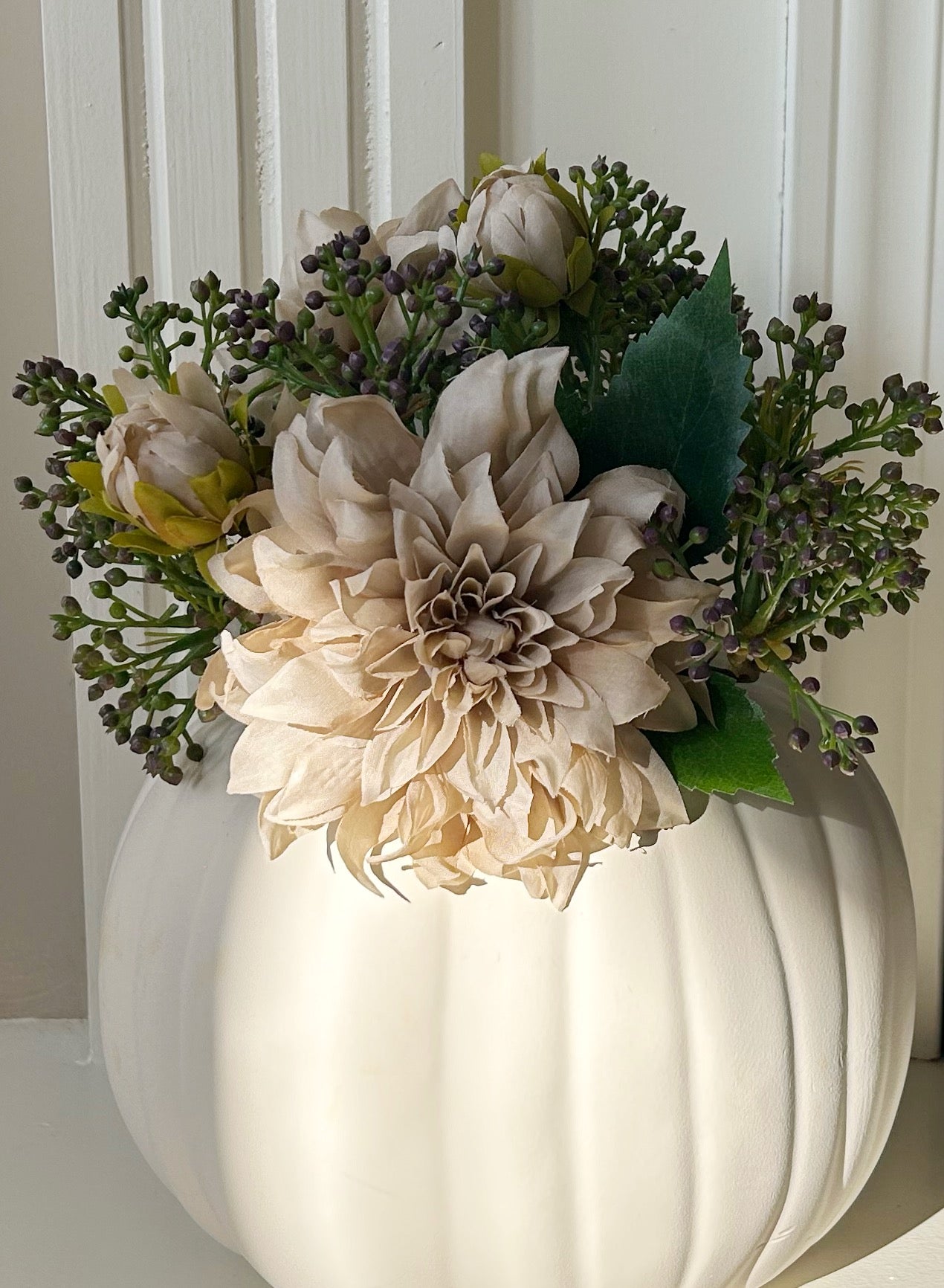 Pumpkin Floral Arrangement in White