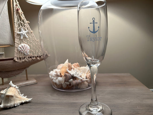 Personalized Anchor Champagne Glass Set