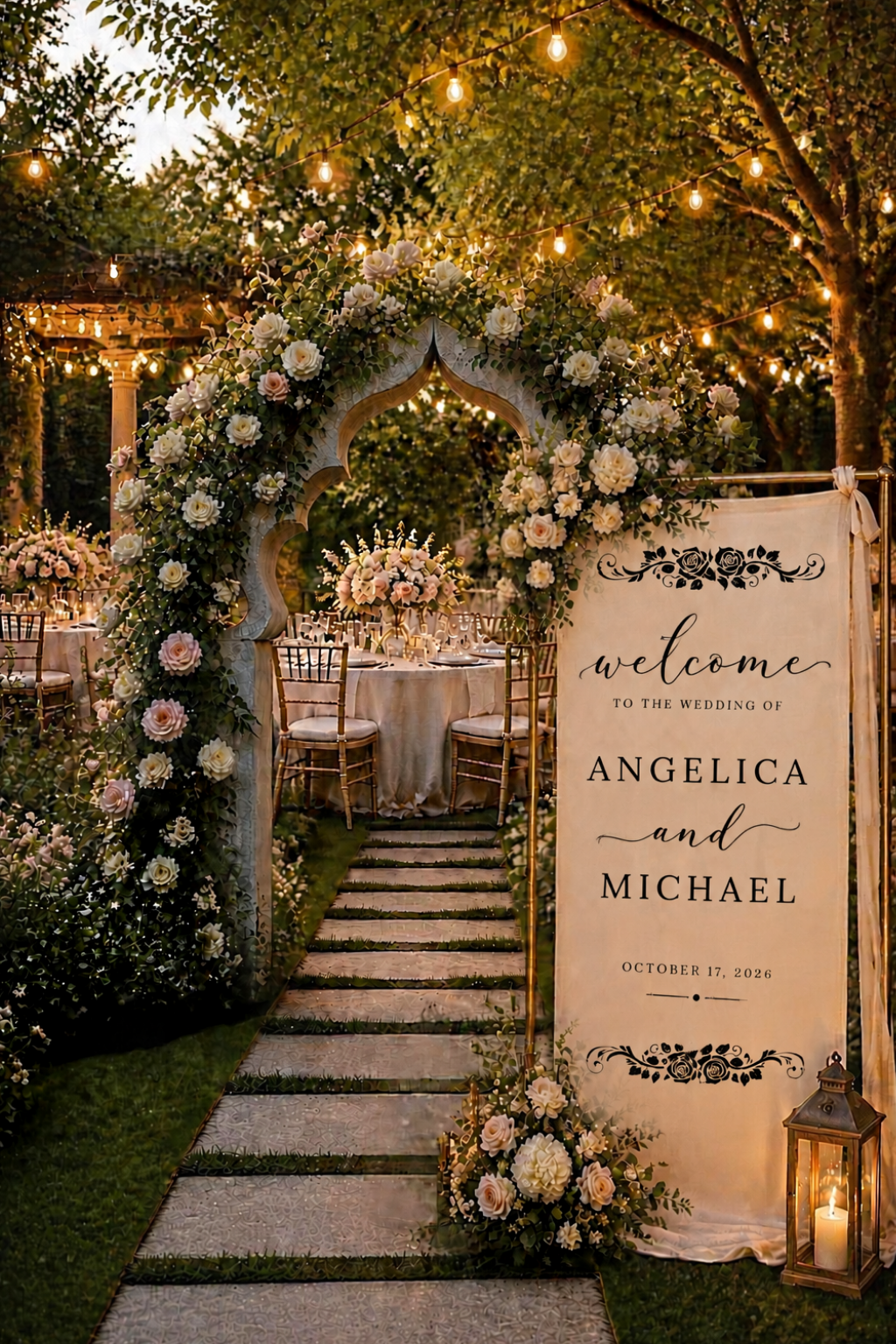 Personalized Blooming Love Fabric Wedding Banner