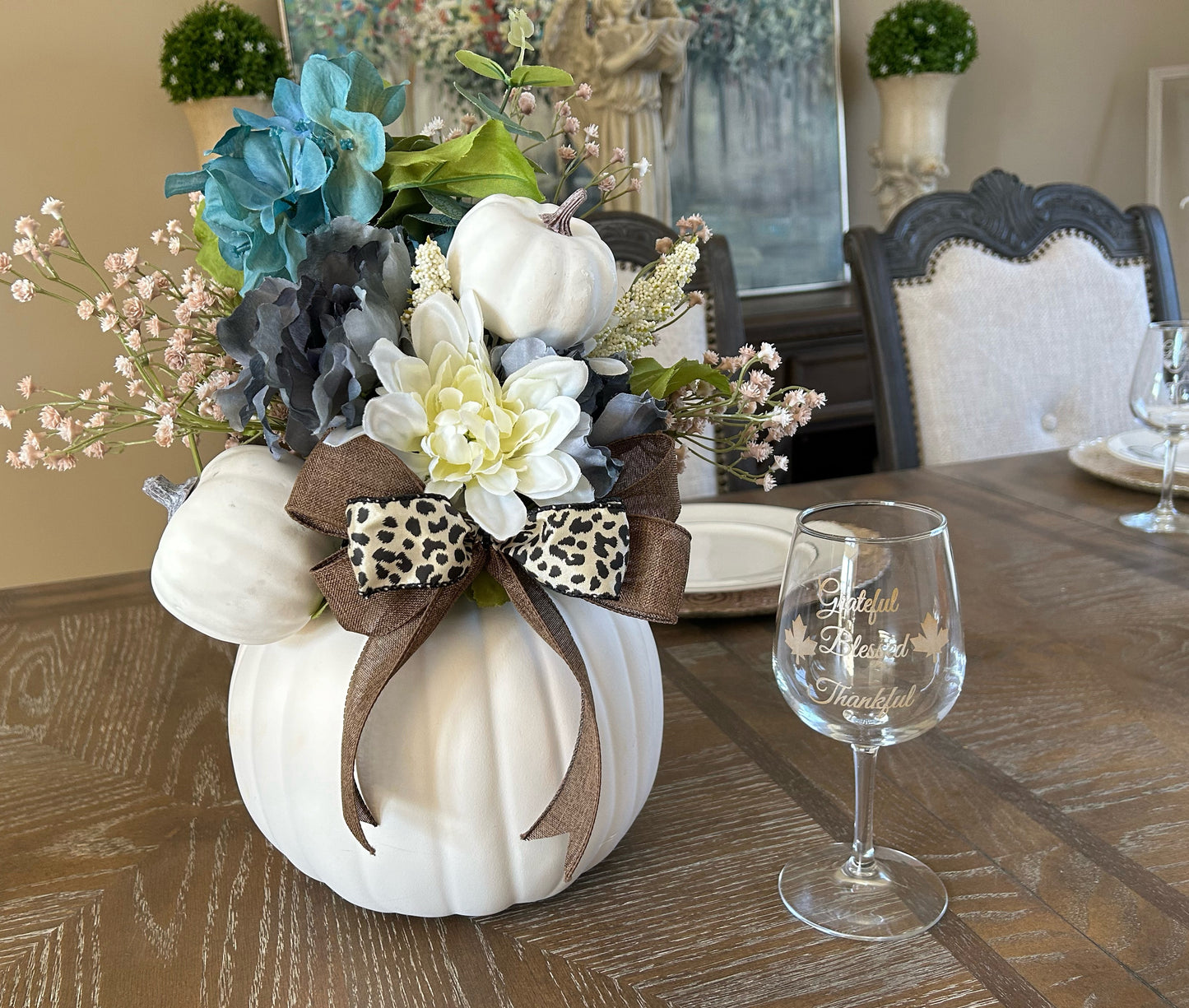 Wild Pumpkin Floral Arrangement in Blue & White