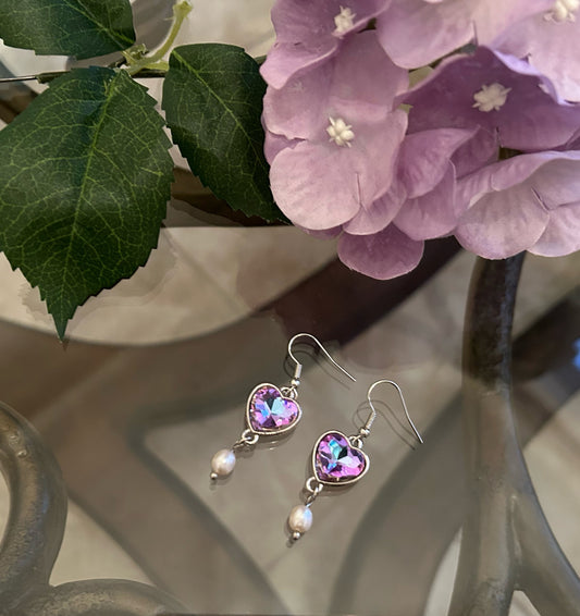 Crystal Heart & Pearl Earrings