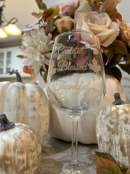 Engraved Grateful, Blessed & Thankful Wine Glass Set