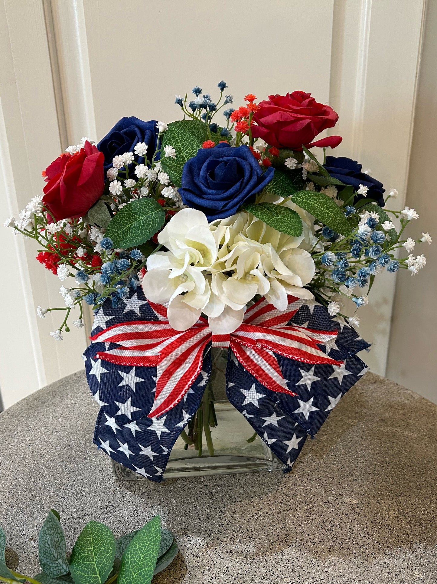 Patriotic Hydrangea & Rose Arrangement