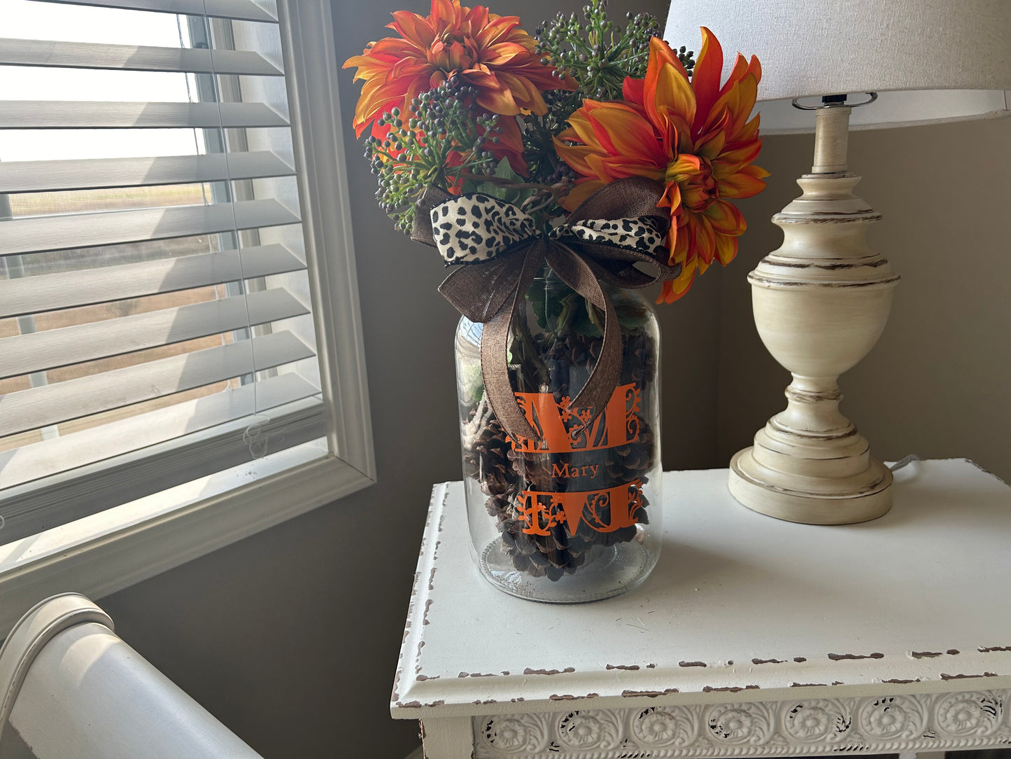 Personalized Monogram Initial Autumn Floral Arrangement in Orange