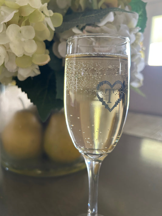 Personalized Initial Heart Champagne Glass Set