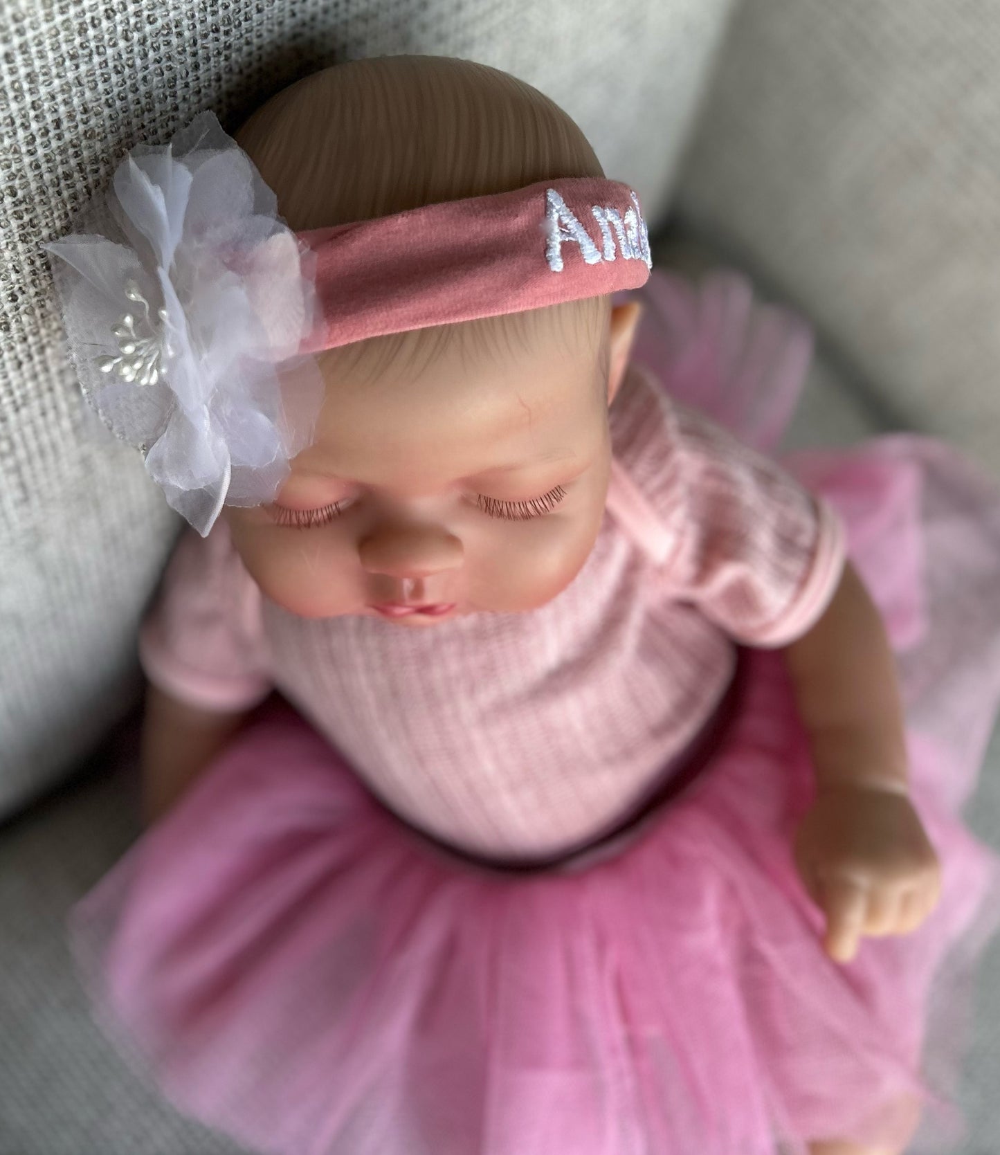 Personalized Embroidered Organza Blooms Baby Headband