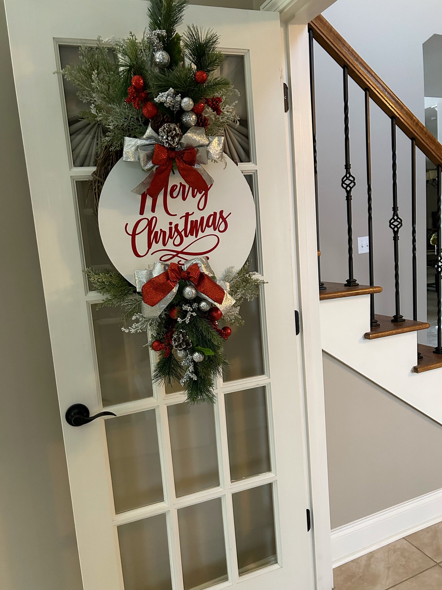 Christmas Ornament Door Hanger Swag in Silver & Red