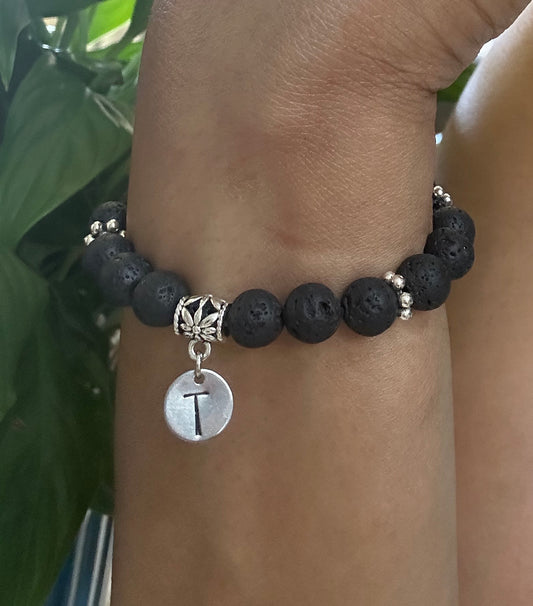 Monogram Initial Lava Stone Bracelet