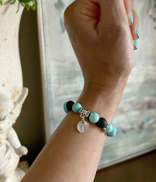 Monogram Initial Turquoise and Lava Stone Bracelet