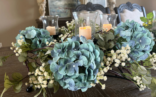 Hydrangea and Baby’s Breath Candelabrum