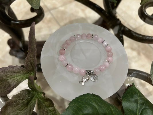 Breast Cancer Awareness Rose Quartz Beaded Bracelet