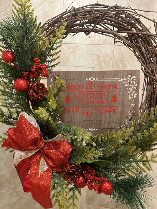 Grapevine Christmas Card Wreath in Red