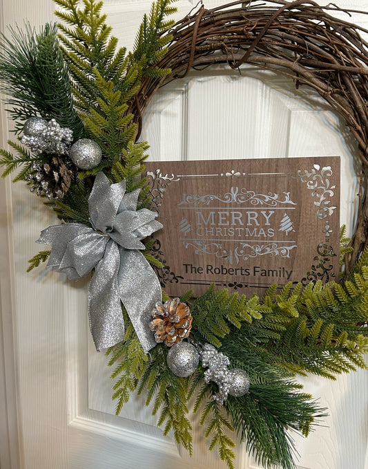 Grapevine Christmas Card Wreath in Silver