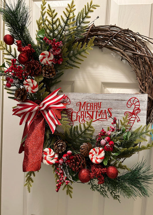 Grapevine Peppermint Christmas Wreath