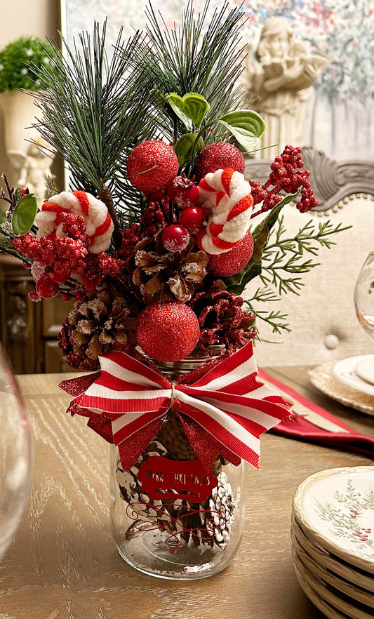 Red Peppermint Christmas Floral Arrangement