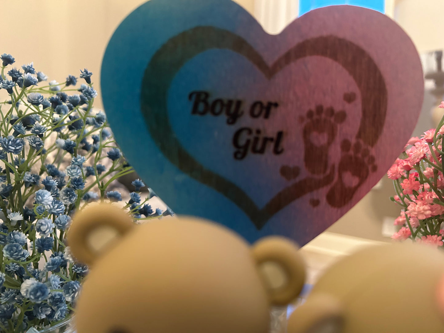 Gender Reveal Heart & Footprints Cake Topper