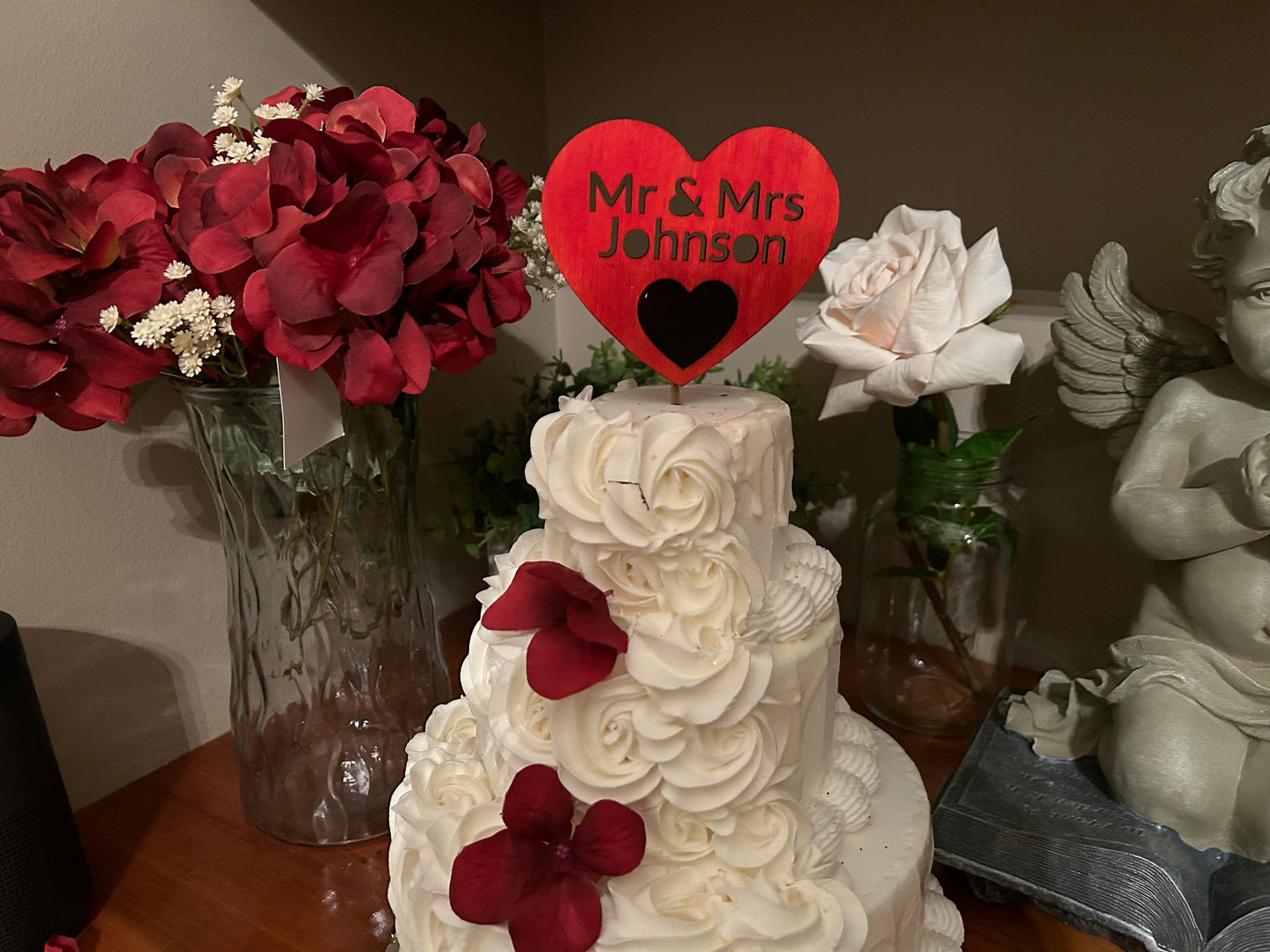 Personalized Mr & Mrs Heart Cake Topper