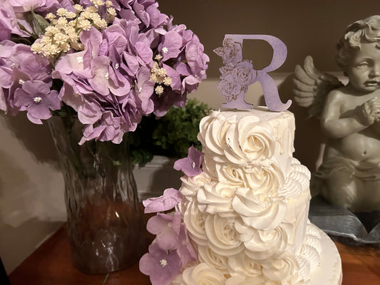 Floral Initial Cake Topper in Lavender