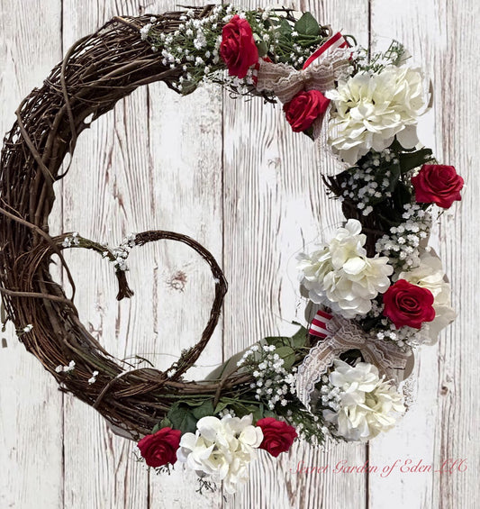 Heart of Love Red Roses Grapevine Wreath