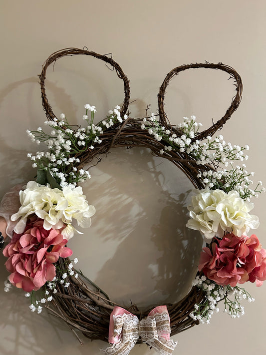 Spring Bunny Wreath in Dark Pink