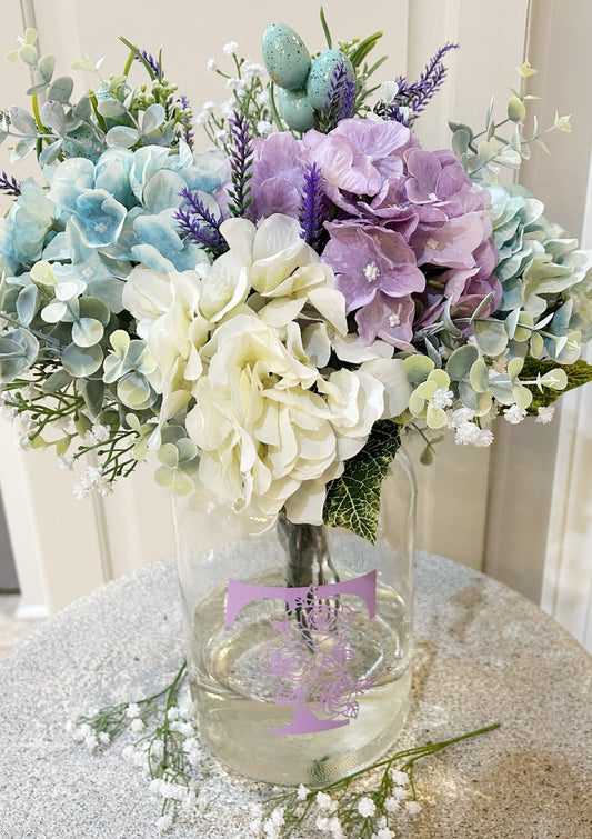 Spring Floral Arrangement in Light Blue & Lavender