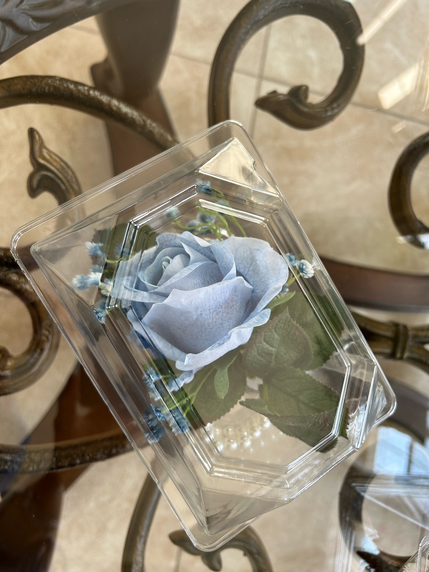 Light Blue Rose & Baby’s Breath Pearl Wristband Corsage